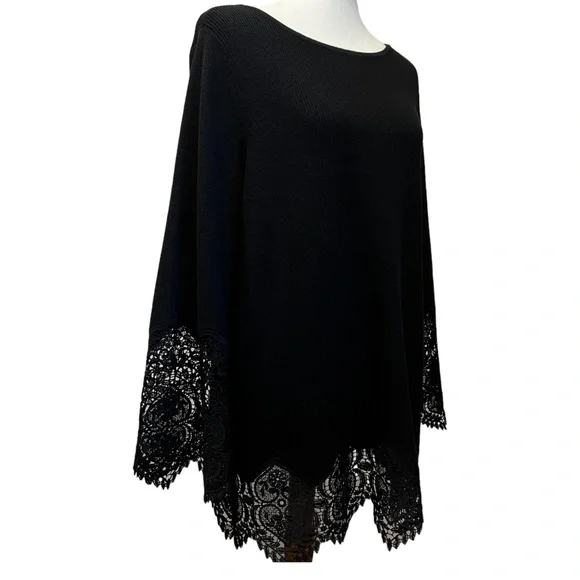 Chico's Black Size Large Lace Sleeve Pullover Sweater - Picture 3 of 8
